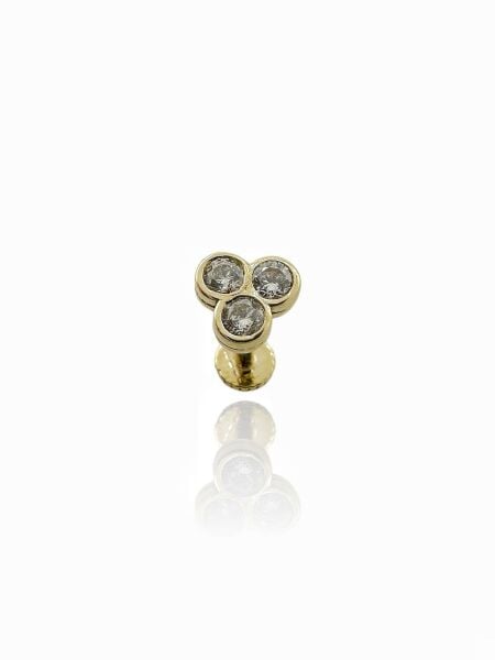 Üç Taş Tragus Küpe 14 Ayar Altın