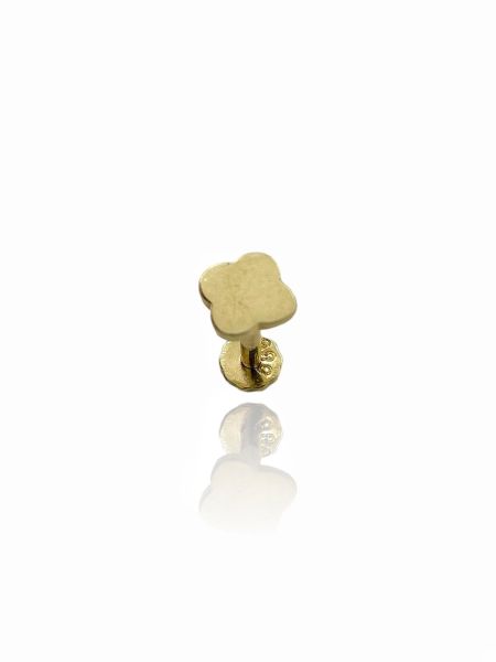 Taşsız Yonca Tragus Küpe 14 Ayar Altın
