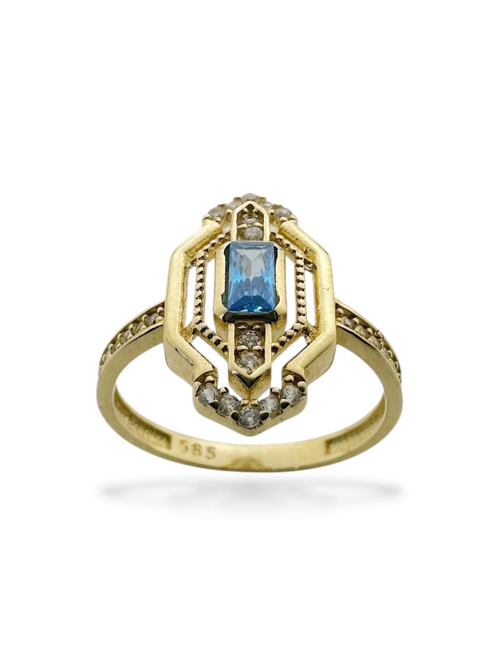 Üst Kalite Baget Aquamarine Taşlı 14 Ayar Altın Yüzük