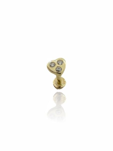 Üç Taş Kalp Tragus Küpe 14 Ayar Altın