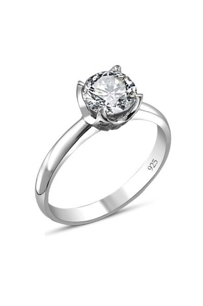 Swarovski Sertifikalı Özel Tasarım Tektaş 925 Gümüş Yüzük