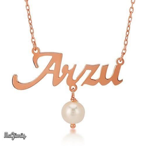 Kişiye Özel İnci Taşlı Gümüş İsim Kolye