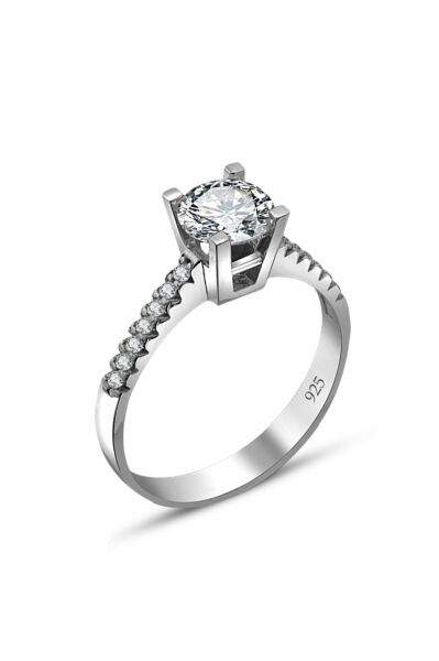 Sertifikalı Swarovski Taşlı Tek Taş 925 Gümüş Yüzük