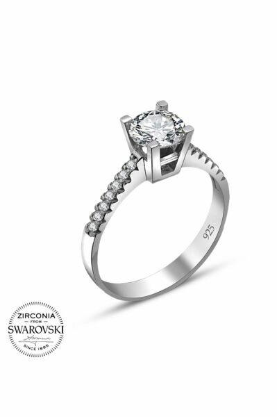 Sertifikalı Swarovski Taşlı Tek Taş 925 Gümüş Yüzük