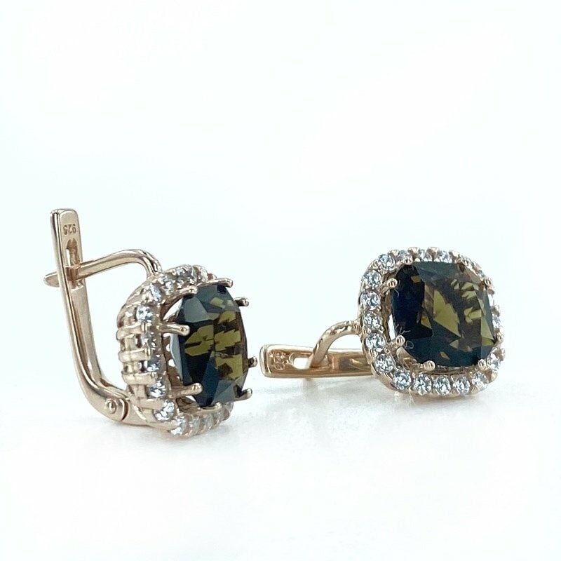 Pırlanta İşçilik Baget Smoky Quartz Taş Gümüş Küpe