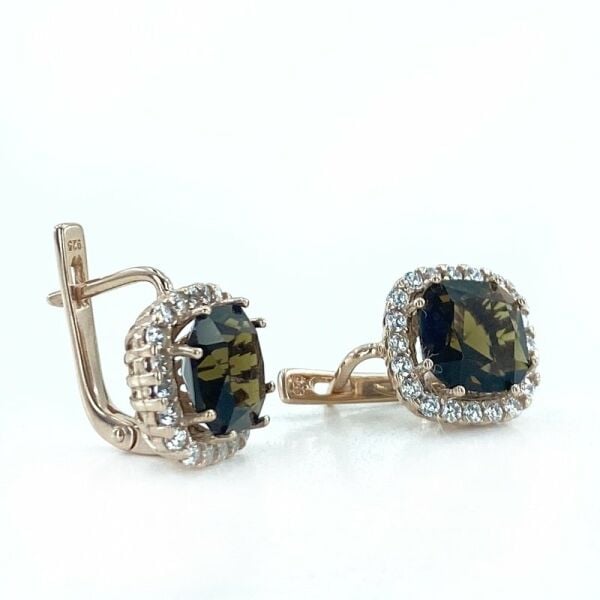 Pırlanta İşçilik Baget Smoky Quartz Taş Gümüş Küpe