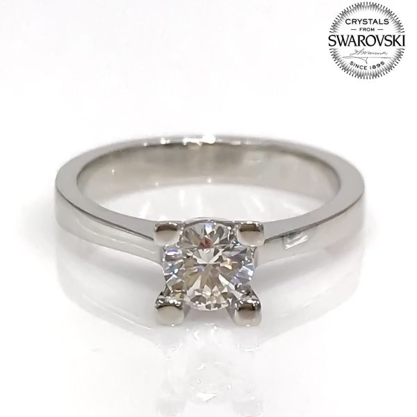 Orijinal Swarovski 5 mm Tektaş Gümüş Yüzük