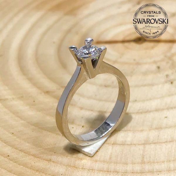 Orijinal Swarovski 5 mm Tektaş Gümüş Yüzük