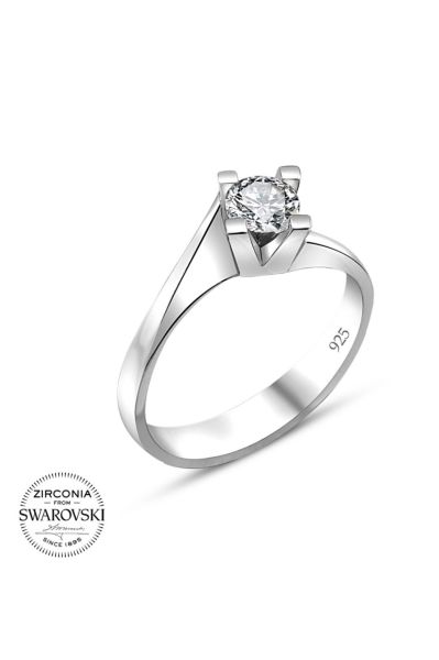 Sertifikalı Swarovski Üst Kalite Tek Taş 925 Gümüş Yüzük