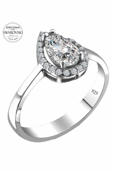 Sertifikalı Swarovski Damla Taş 925 Gümüş Yüzük