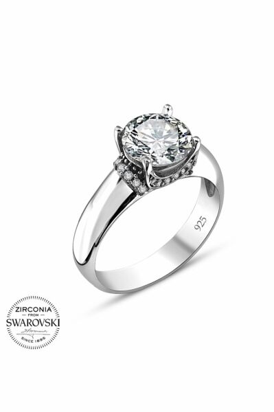 Sertifikalı Swarovski Pırlanta Montür 925 Gümüş Yüzük