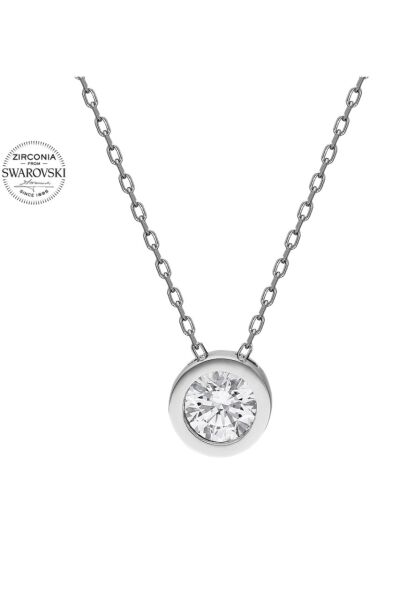Sertifikalı Swarovski Taşlı Tektaş 925 Gümüş Kolye
