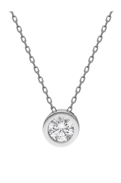 Sertifikalı Swarovski Taşlı Tektaş 925 Gümüş Kolye