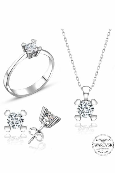 Sertifikalı Swarovski Tektaş Minik zarif 925 Gümüş Set Takım