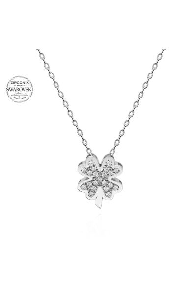 Sertifikalı Swarovski Taşlı Yonca 925 Gümüş Kolye