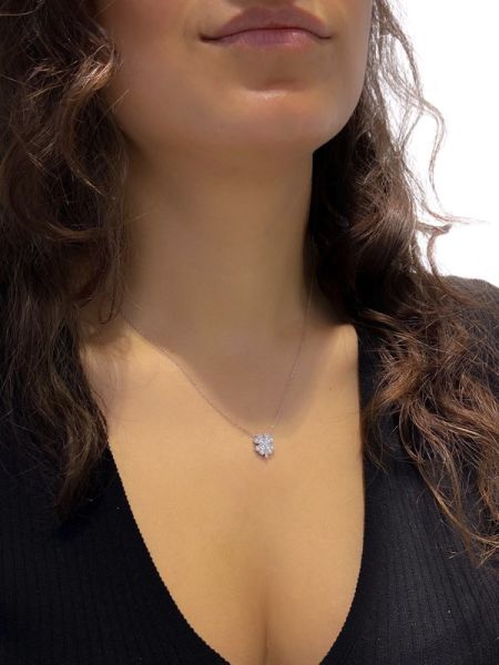 Sertifikalı Swarovski Taşlı Yonca 925 Gümüş Kolye