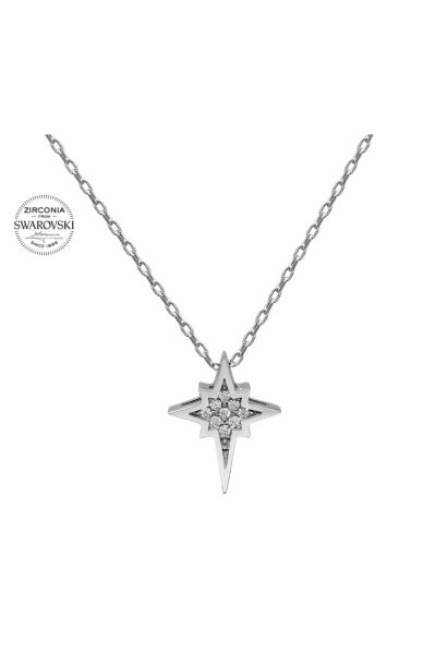Sertifikalı Swarovski Taşlı Kutup Yıldızı 925 Gümüş Kolye