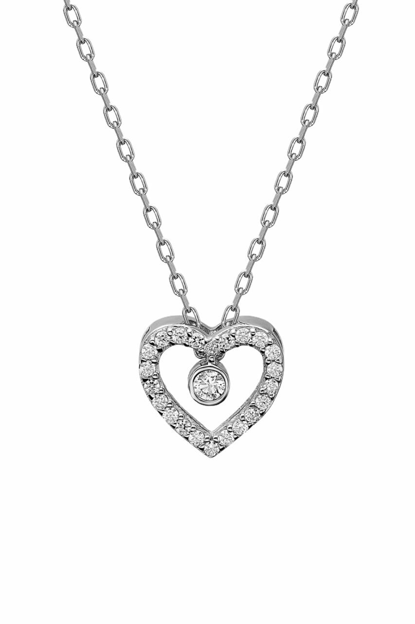 Sertifikalı Swarovski Taş Tektaş Kalp 925 Gümüş Kolye