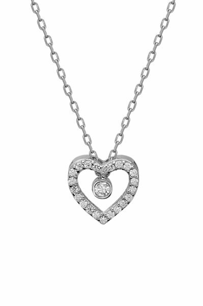 Sertifikalı Swarovski Taş Tektaş Kalp 925 Gümüş Kolye