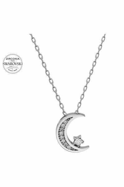 Sertifikalı Swarovski Taşlı Hilal Yıldız 925 Gümüş Kolye