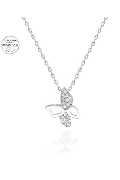 Sertifikalı Swarovski Taşlı Minik Kelebek 925 Gümüş Kolye