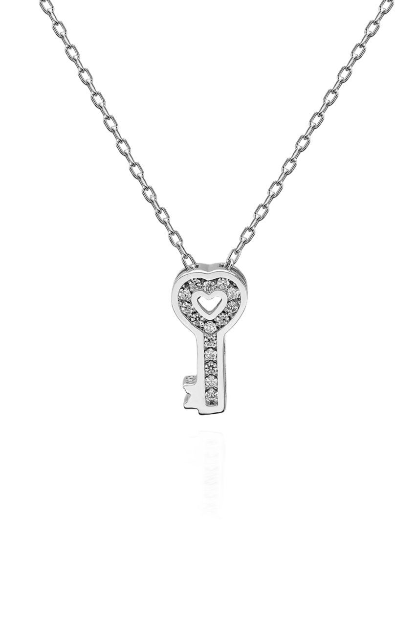 Sertifikalı Swarovski Taşlı Minik Anahtar 925 Gümüş Kolye