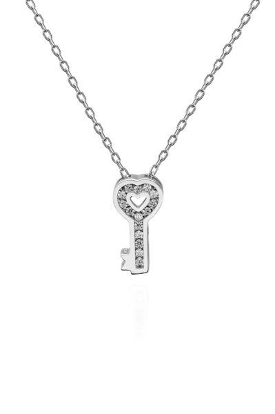 Sertifikalı Swarovski Taşlı Minik Anahtar 925 Gümüş Kolye
