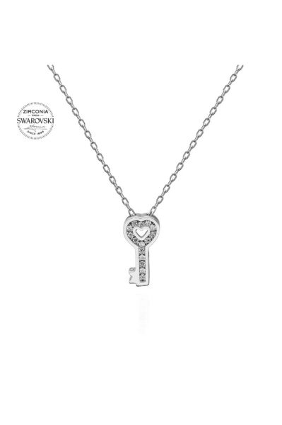 Sertifikalı Swarovski Taşlı Minik Anahtar 925 Gümüş Kolye