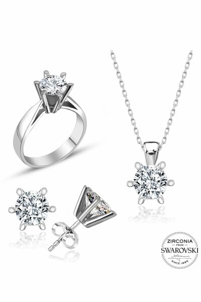 Sertifikalı Swarovski Tektaş Özel Model 925 Gümüş Set Takım