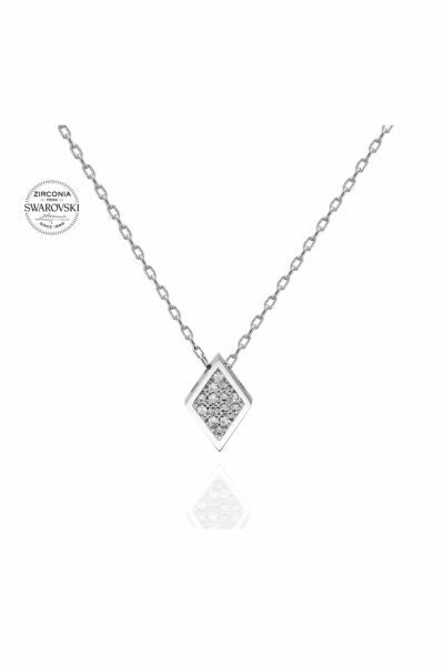 Sertifikalı Swarovski Taşlı Karo 925 Gümüş Kolye