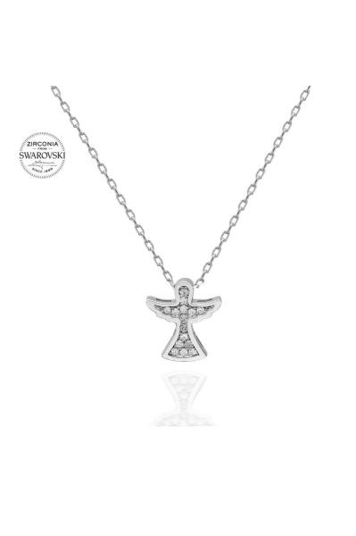Sertifikalı Swarovski Taşlı Minik Melek 925 Gümüş Kolye