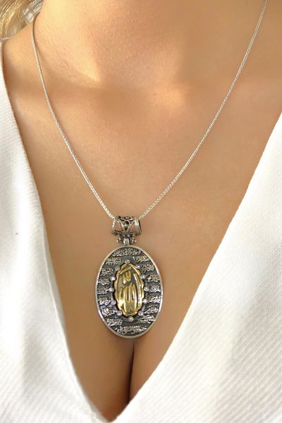925 Gümüş Allah Lafzı Ayetel Kürsi Duası Büyük Madalyon Özel Kolye