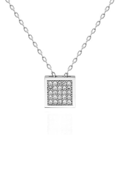 Sertifikalı Swarovski Taşlı Kare 925 Gümüş Kolye