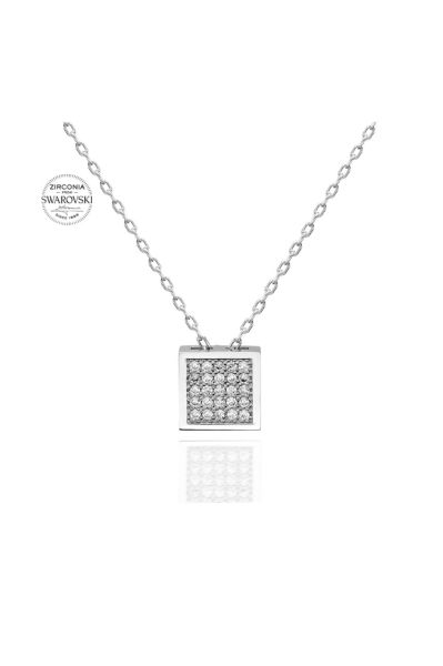 Sertifikalı Swarovski Taşlı Kare 925 Gümüş Kolye