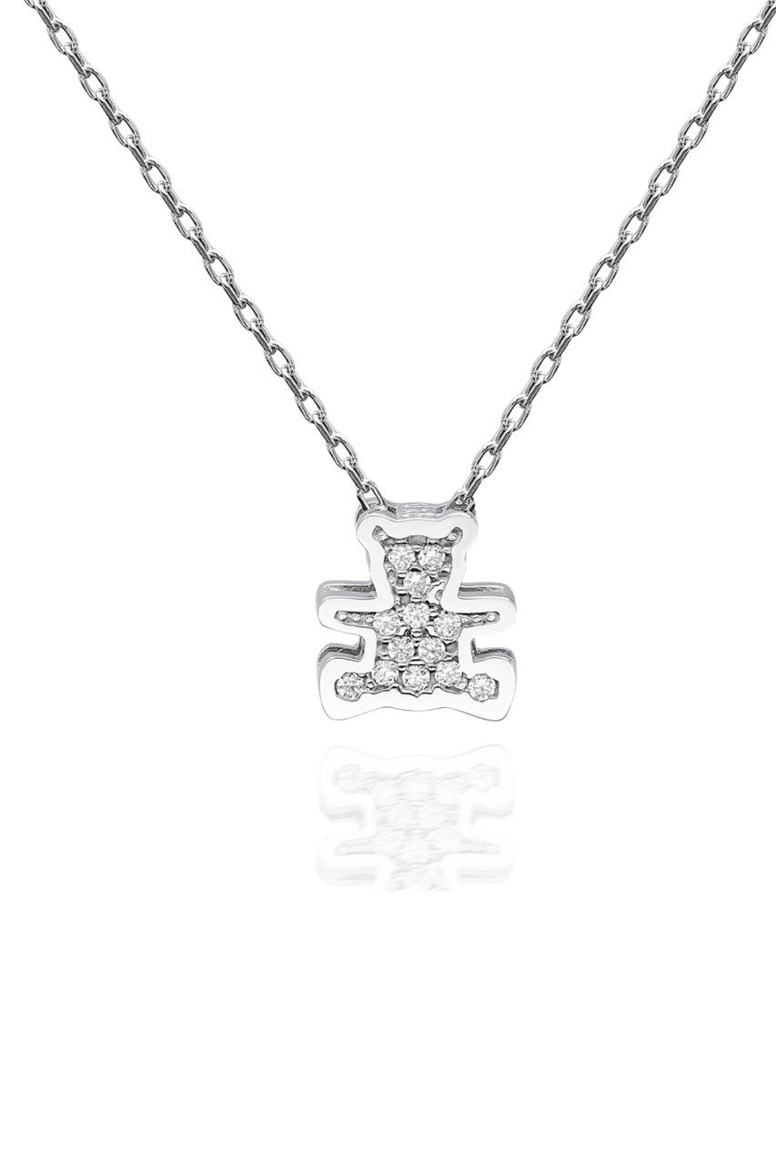 Sertifikalı Swarovski Taşlı Minik Ayıcık 925 Gümüş Kolye