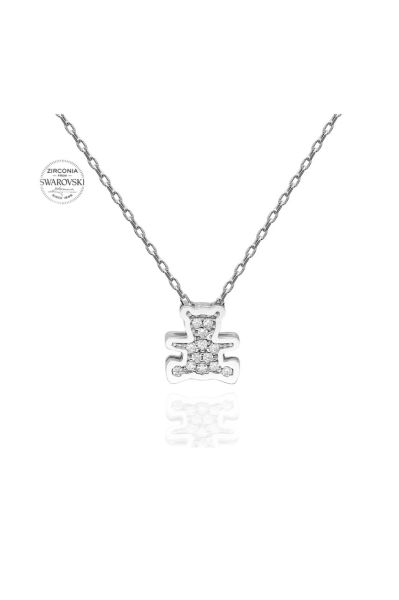 Sertifikalı Swarovski Taşlı Minik Ayıcık 925 Gümüş Kolye