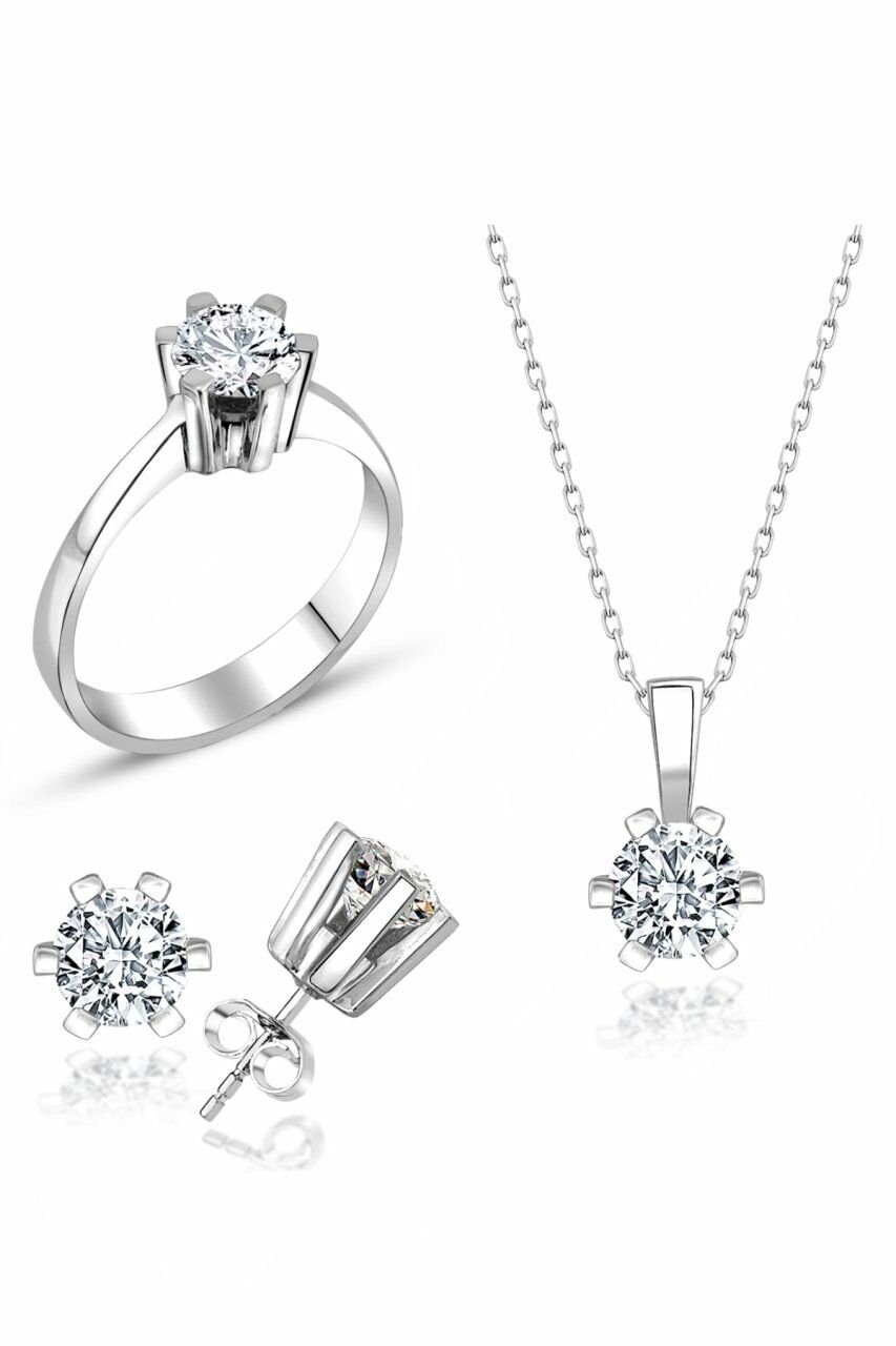 Sertifikalı Swarovski Tektaş Özel Tasarım 925 Gümüş Set Takım