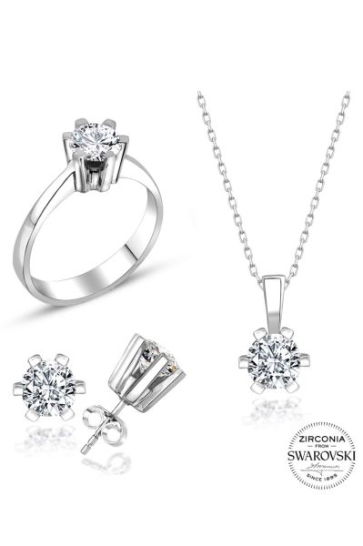 Sertifikalı Swarovski Tektaş Özel Tasarım 925 Gümüş Set Takım