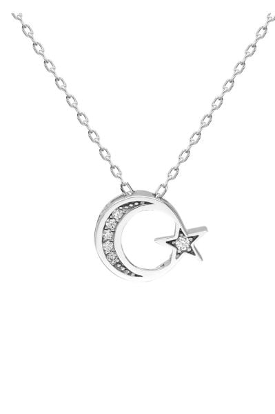 Sertifikalı Swarovski Taşlı Ayyıldız 925 Gümüş Kolye