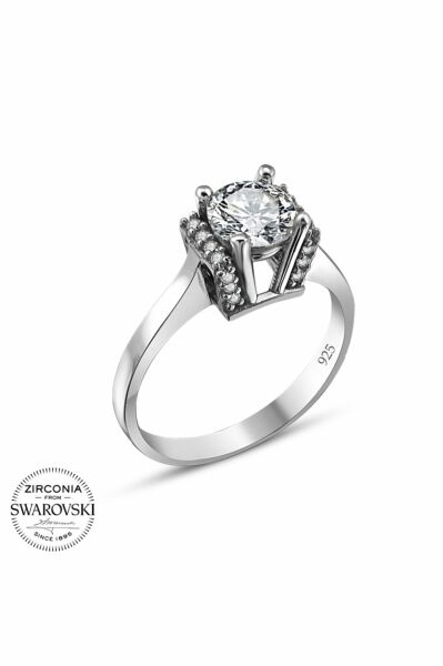 Sertifikalı Swarovski Taşlı Özel Model Tektaş 925 Gümüş Yüzük