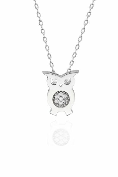 Sertifikalı Swarovski Taşlı Baykuş 925 Gümüş Kolye