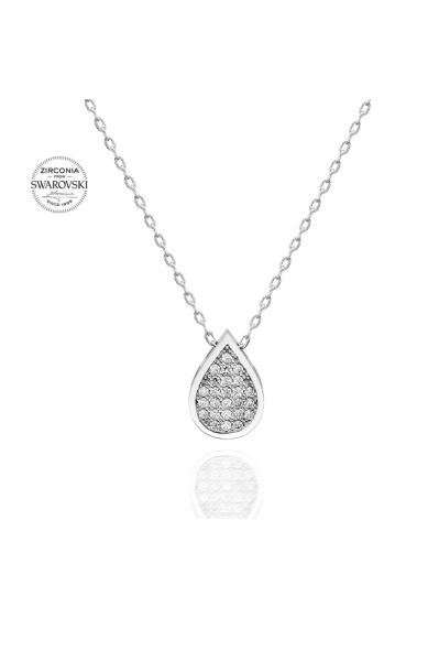 Sertifikalı Swarovski Taşlı Su Damla 925 Gümüş Kolye