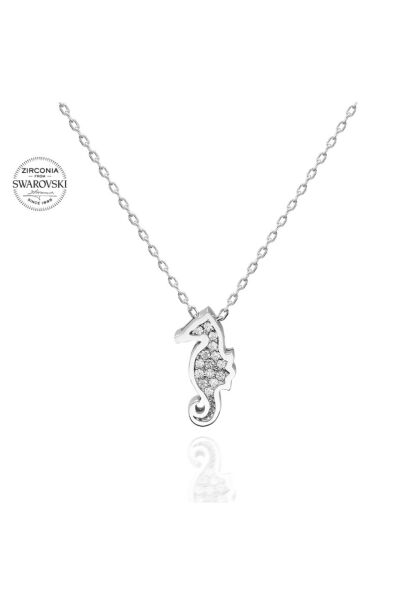 Sertifikalı Swarovski Taşlı Denizatı 925 Gümüş Kolye