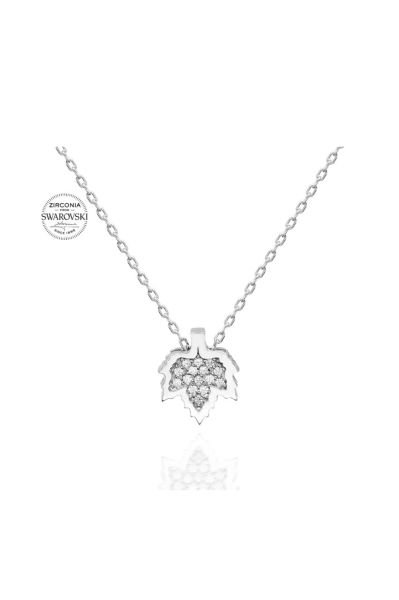 Sertifikalı Swarovski Taşlı Çınar Yaprağı 925 Gümüş Kolye
