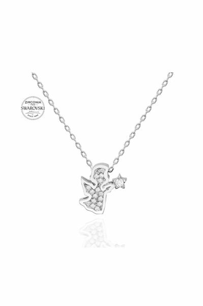 Sertifikalı Swarovski Taşlı Aşk Meleği 925 Gümüş Kolye