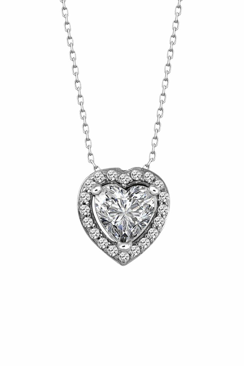 Sertifikalı Swarovski Taşlı Kalp 925 Gümüş Kolye