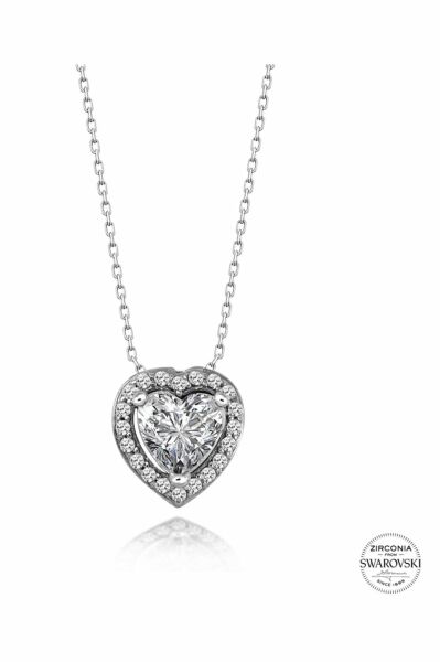 Sertifikalı Swarovski Taşlı Kalp 925 Gümüş Kolye