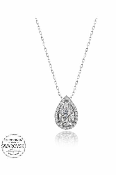 Sertifikalı Swarovski Damla Taşlı 925 Gümüş Kolye