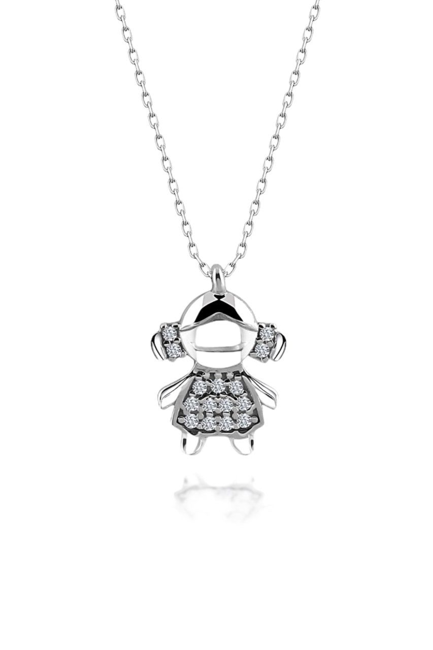 Sertifikalı Swarovski Taşlı Küçük Kız 925 Gümüş Kolye