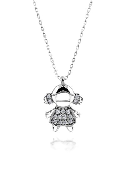 Sertifikalı Swarovski Taşlı Küçük Kız 925 Gümüş Kolye